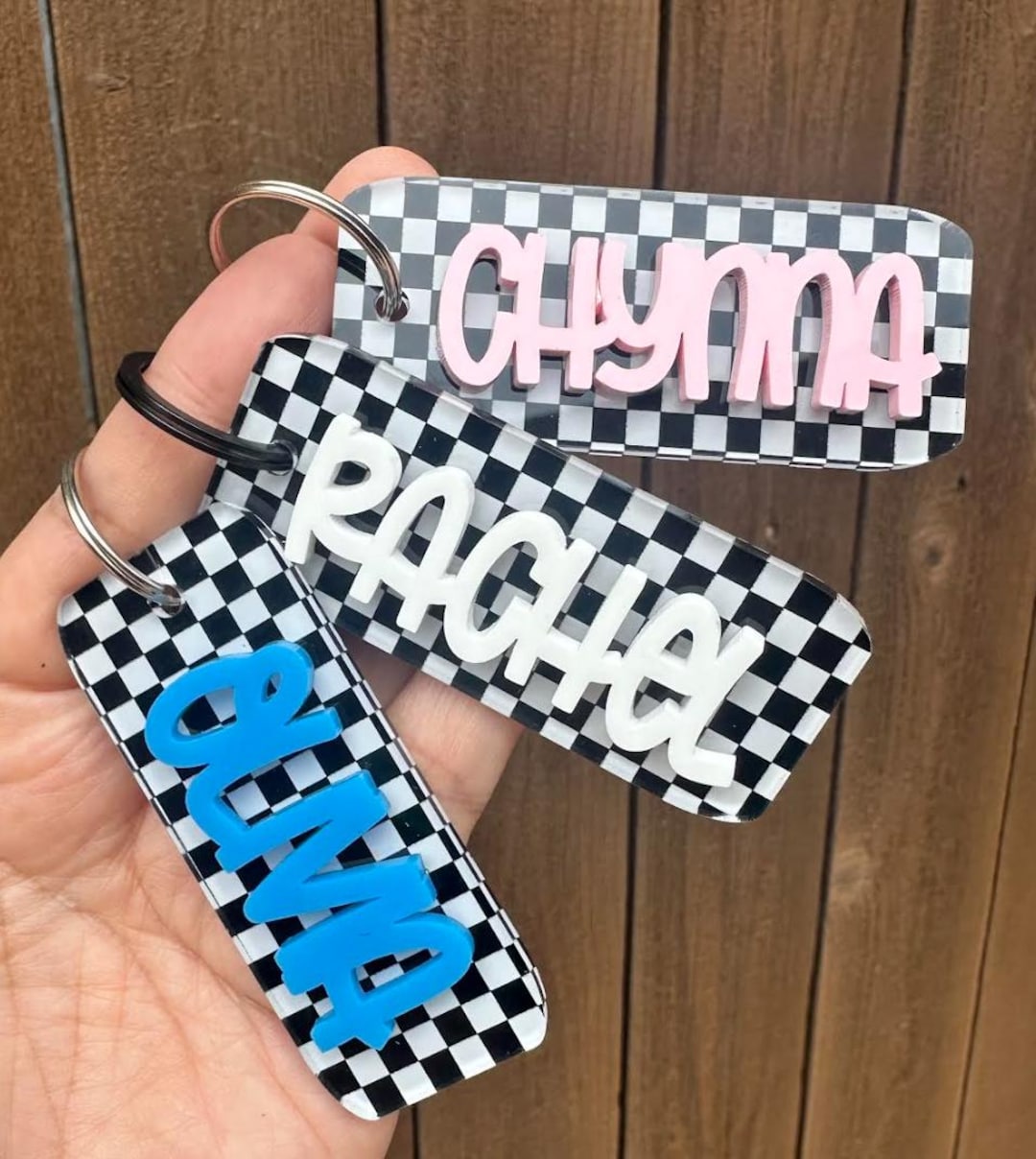 Personalized Checkered Keychain: Custom Acrylic Retro Key Tag - Etsy