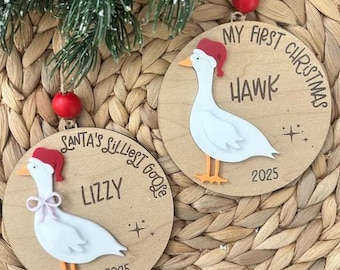Personalized Silly Goose Baby Ornament | My First Christmas Ornament | Santa’s Silly Goose | Custom Baby Name Ornament