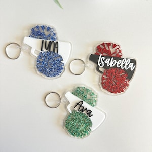 Personalized Cheer Keychain – Pom Pom & Megaphone Acrylic Key Ring, Custom Name Cheerleader Gift, Team Spirit Bag Tag, Cheer Accessory