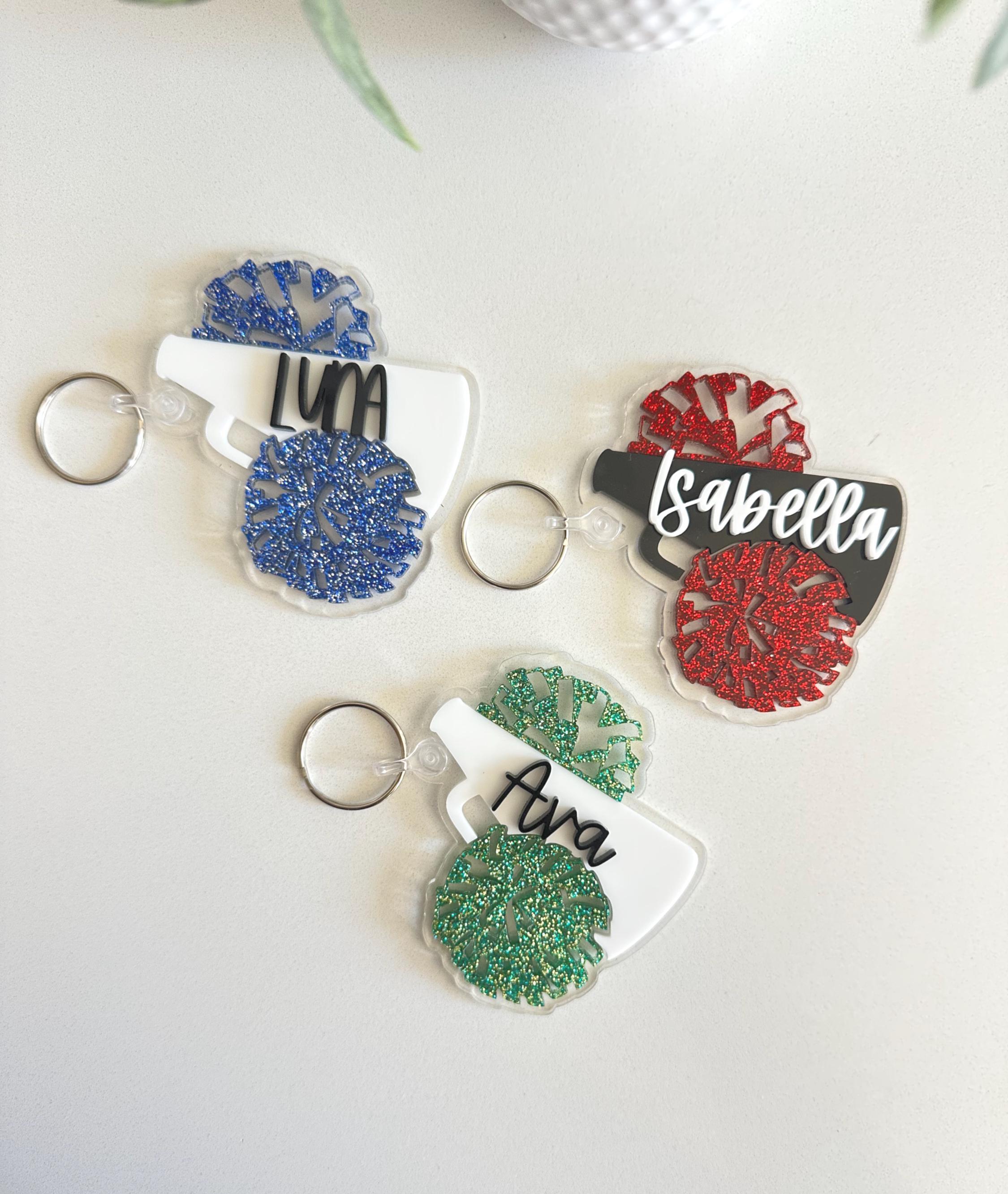 Personalized Cheer Keychain: Pom Pom & Megaphone Acrylic Key Ring - Etsy