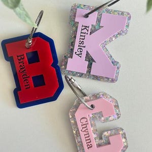 Varsity Personalized Letter Tag Colligate Tag, Keychain, Bag Tag, Bogg Bag, Backpack Tag, Initial Tag, Personalized Keychain