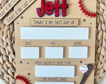 Personalized Baseball Back to School Board, First, Last, 100th Day Sign, Photo Prop, Sports theme