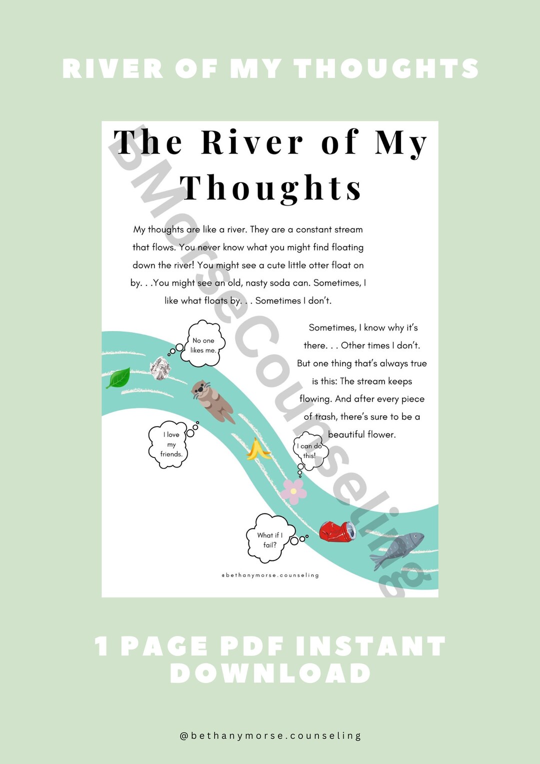 The River of My Thoughts [1 Page PDF Therapy Printable/psychoeducation ...