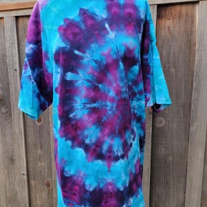 XL Adult t-shirt, Ice Tie Dye in Spiral Design, Deep Purple and blue, Unisex Cotton Tee
