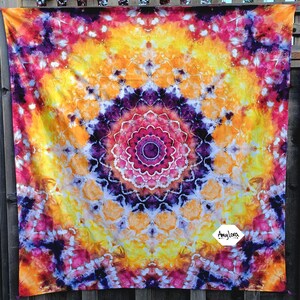 Cotton &quot;Citrus Berry!&quot; Wall Hanging, Tapestry, Ice Tie Dye Mandala Design, Handmade 54&quot;x56&quot; Made in USA