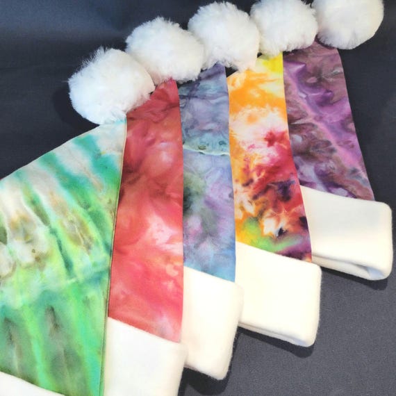 Handcrafted Tie-Dye Santa Hat Amazon.com: Tie Dye Hippie Santa Hat, Rainbow Christmas Hat  main image 4