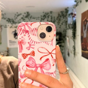 Pink Bows Phone Case, Cute Bow Pattern, Girly Phone Case, Slim Case, iPhone 15, 14, 13, 12, 11, X, XR, XS, etc.