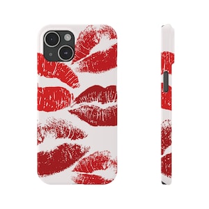 Lipstick Kiss Mark Phone Case, Red Lips, Slim Phone Case, iPhone 15, 14, 13, 12, XR, XS, etc