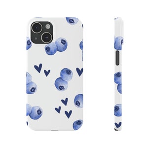 Blueberries Phone Case, Cute Berries and Hearts Design, Fruit Phone Case