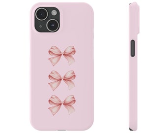 Cute Pink Ribbon Bows Phone Case, Pink Phone Case, Aesthetic Bows Design, Slim Case, iphone 15, 14, 13, 12, 11, XR, etc