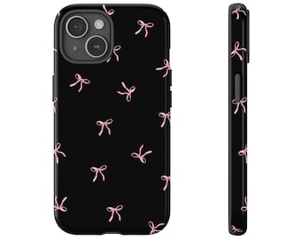 Black and Pink Bows Phone Case, Sleek Black Bow Design, Pink Coquette Ribbon Bow, iPhone and Android/ Samsung, Tough Protective Case