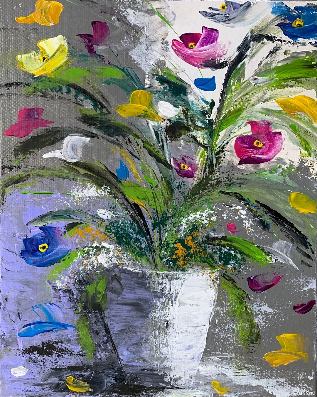 Acrylic Knife Painting Abstract Flowers Cotton Canvas - Etsy