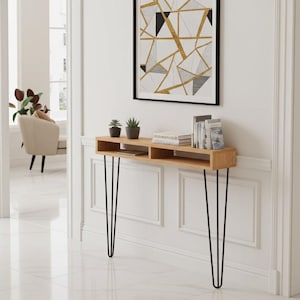 Oak Console Table / Entryway Console with Metal Hairpin Legs - Oak Side Table - Rustic Console Table - Oak shelf