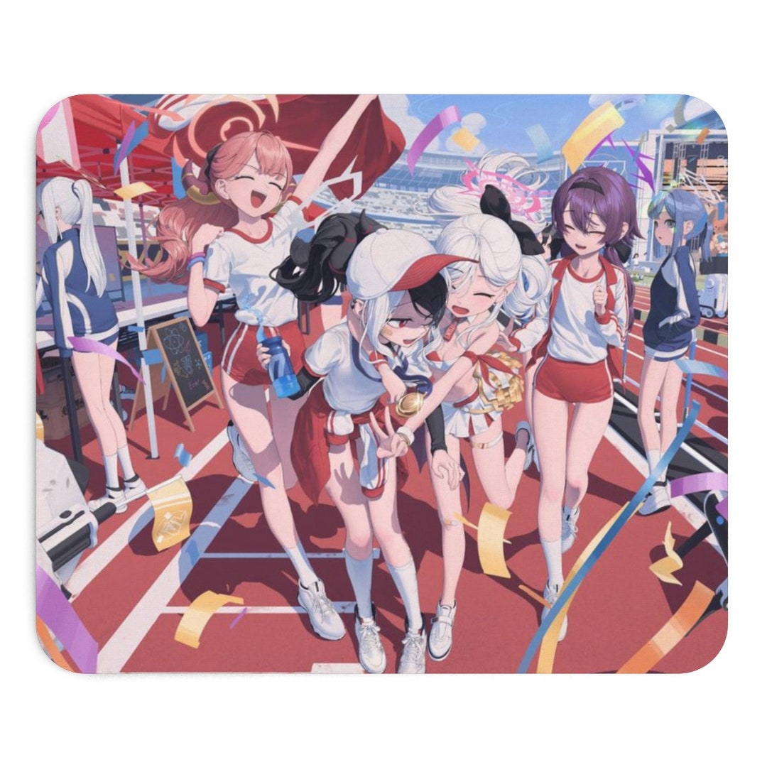 Anime Girls Marathon Mousepad Energetic Running Print for Fitness