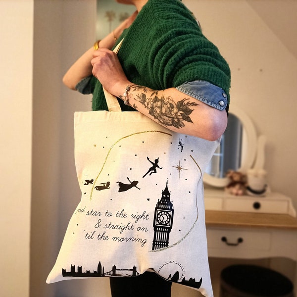 Tote bag Peter Pan/ Pays imaginaire/ Disney/ Sac en coton illustré/ Cadeau pour fans de Disney