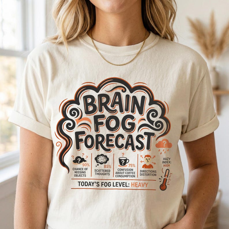 Brain Fog Forecast Shirt, Funny ADHD Brain Fog Unisex Tee, Neurodivergent Humor T-Shirt, Mental Fatigue Meme Shirt, Brain Fog Humor Tee image 1