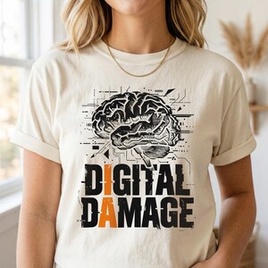 Digital Damage Shirt, Tech Brain Glitch Unisex Tee, Programmer Humor T-Shirt, Cyberpunk Brain Graphic Tee, Digital Burnout Meme Shirt
