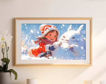 Counted Cross Stitch PDF Pattern "Snow Spirit Playtime" - Supersize Japan Cross Stitch Chart Instant Download Pdf Pattern Keeper