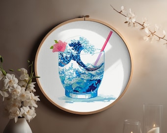 Counted Cross Stitch PDF Pattern "The Great Wave's Secret Brew" - Supersize Japan Cross Stitch Chart Instant Download Pdf Pattern Keeper