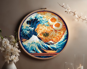 Cross Stitch PDF Pattern "Ramen Wave Odyssey" - Supersize Japan Cross Stitch Chart Instant Download Pdf Pattern Keeper + Cross Stitch Saga
