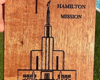 CUSTOM ENGRAVING  LDS Missionary Plaque in mahogany wood, display your tag and temple