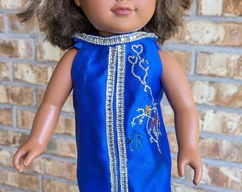 Handmade Royal Blue Gown, Slippers, Crown, Panties for 18" Doll