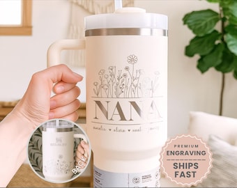 Custom Nana Tumbler With Straw Gift for Nana Cup Mothers Day Gift Nana Laser Engraved Tumbler With Straw Nana Tumbler With Handle Kids Name