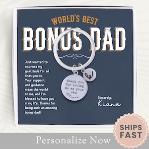 Personalized Bonus Dad Keychain Gift For Bonus Dad Keyring Father’s Day Step Dad Key Fob Stepdad Birthday Keychain Gift From Step Daughter