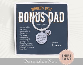 Personalized Bonus Dad Keychain Gift For Bonus Dad Keyring Father’s Day Step Dad Key Fob Stepdad Birthday Keychain Gift From Step Daughter