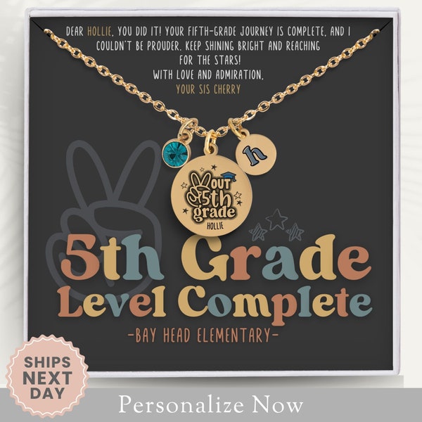 Personalized 5th Grade Graduation Necklace For 5th Graduation Necklace Fifth Grade Elementary Graduation Jewelry Gift Card Birthstone Peace