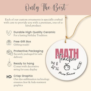 Personalized Math Teacher Ornament Gift for Math Teacher Keepsake ...