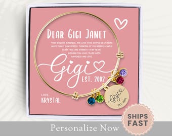 Personalized Gigi Bracelet Gift For Gigi Bangle Bracelet Mothers Day Gigi Jewelry Gigi Charm Bracelet With Grandkids Birthstones Initial
