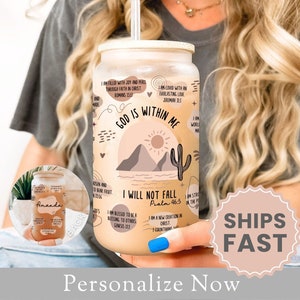 Personalized Scripture Verse Glass Cup Affirmation Frosted Cup Scripture Verse Glass Tumbler Scripture Verse Iced Coffee Cup Christian Gift