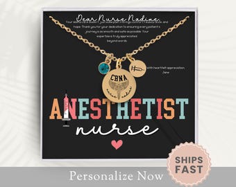 Personalized Nurse Anesthetist Necklace Gift For  CRNA Nurse Jewelry Appreciation CRNA Necklaces CRNA Nurse Necklace Caduceus Script Pendant