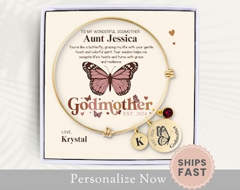 Personalized Godmother Bracelet Gift For Godmother Bangle Mothers Day Godmother Jewelry Gift From Goddaughter Godmother Birthstone Bracelet