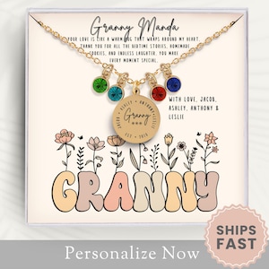 Personalized Granny Necklace Gift For Granny Mother’s Day Neck Lace For Granny Jewelry Granny Birthstone Custom Notecard Granny Charm Flower