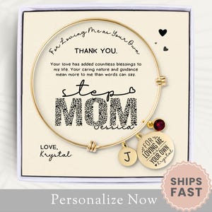 Personalized Stepmom Bracelet Gift for Stepmother Birthday Gift Stepmom Wedding Bracelet Stepmom Jewelry Stepmom Bangle Birthstone Leopard