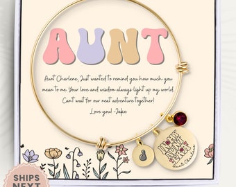 Personalized Aunt Bracelet Gift For Aunt Birthstone Bracelet Aunt Jewelry Aunt Birthday Gift Charm Bracelet Bangle Notecard In My Aunt Era