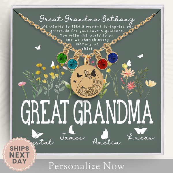Personalized Great Grandma Necklace Gift For Great Grandma Jewelry New Great Grandma Gift For Mothers Day Grandmother Jewelry Flowers Card