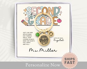 Personalized Second Grade Teacher Key Chain Gift For Second Grade Teacher Appreciation 2nd Grade Teacher Keychain Card Keyring Name Key Fob