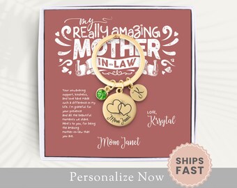 Personalized Mother In Law Keychain Gift For Mother In Law Mothers Day Keyring Mother In Law Wedding Key Chain Gift From Bride Birthstone