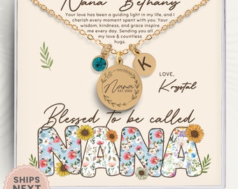 Personalized Nana Necklace Birthstone For Grandma Minimalist Nana Necklace Mothers Day Gifts For Nana Jewelry New Nana Necklace Floral Card