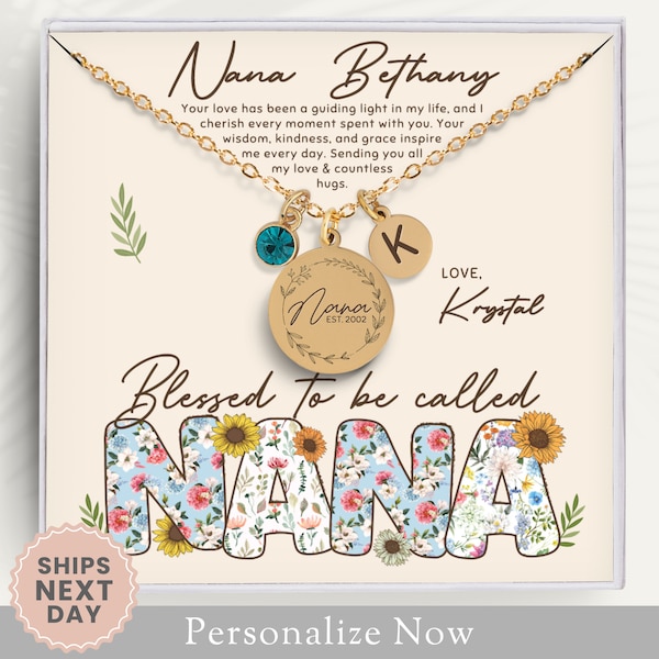 Personalized Nana Necklace Birthstone For Grandma Minimalist Nana Necklace Mothers Day Gifts For Nana Jewelry New Nana Necklace Floral Card