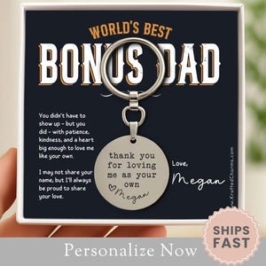 Personalized Bonus Dad Keychain Gift for Bonus Dad Keyfob Fathers Day Gift Step Dad Keyring Present Bonus Dad Thank You from Stepdaughter