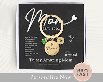 Personalized Mom Keychain Gift For Mom Keyring Mothers Day Gift Mother Key Ring Mom Key Chain From Daughter Mom Birthday Birthstone Name