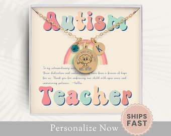 Personalized Autism Teacher Necklace Gift For Autism Teacher Jewelry Autism Teacher Gift Autism Support Gift Behaviorist Gift Notecard Brain