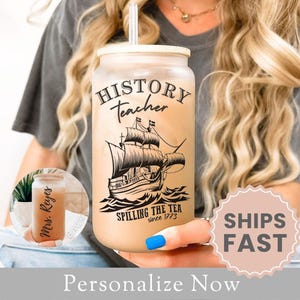 Personalized History Teacher Frosted Glass Cup Gift For History Teacher Iced Coffee Cup