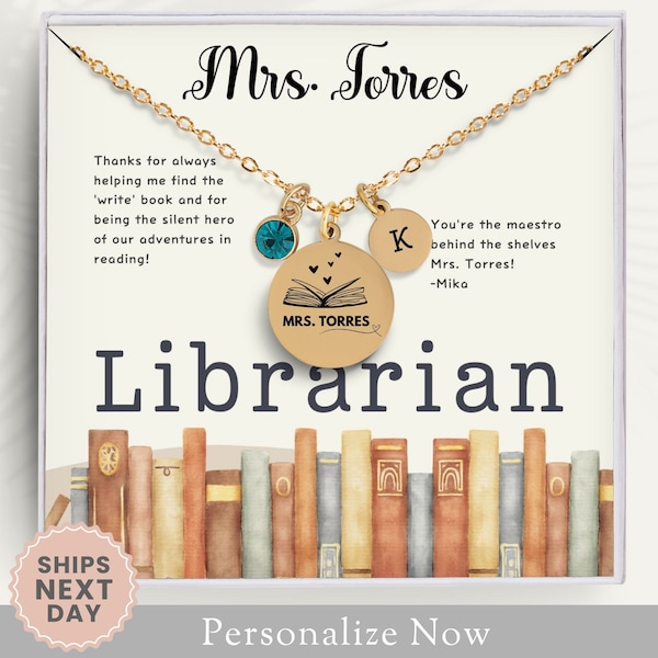 Personalized Librarian Charm Necklace Gift For Librarian Teacher Gift Jewelry Librarian Necklace Library Teacher Appreciation Book Jewelry