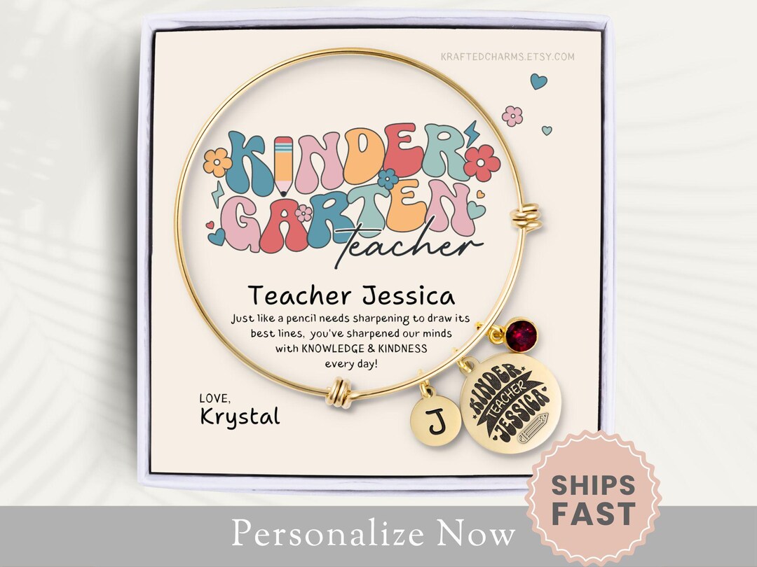 Personalized Kindergarten Teacher Bracelet Gift for Kinder Teacher ...