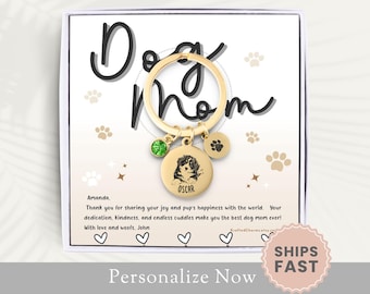 Personalized Dog Mom Keychain Gift For Dog Mom Mothers Day Dog Mom Keyring Dog Mom Key Chain Dog Memorial Key Ring Birthstone Card Dog Photo
